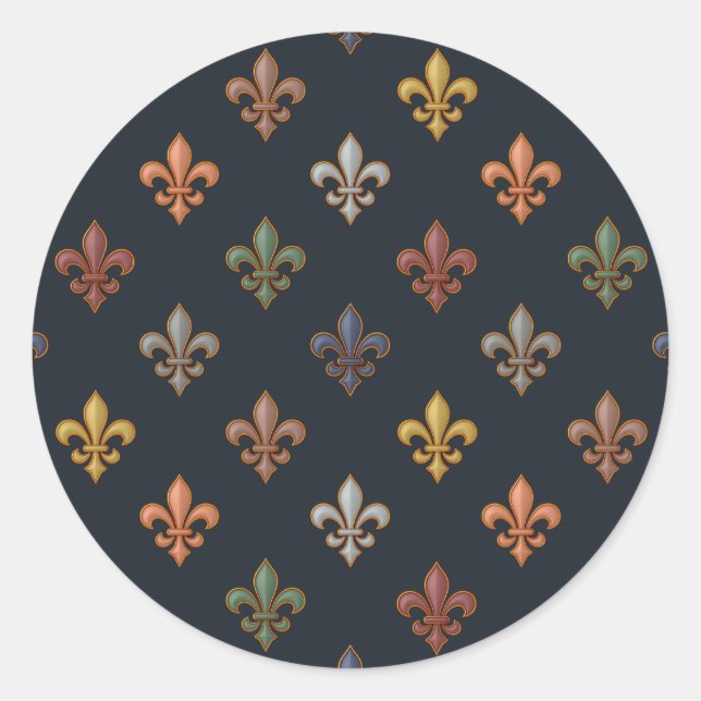 Dunkle Erde Waldlandschaft Fleur-de-lis Design  Runder Aufkleber (Vorderseite)