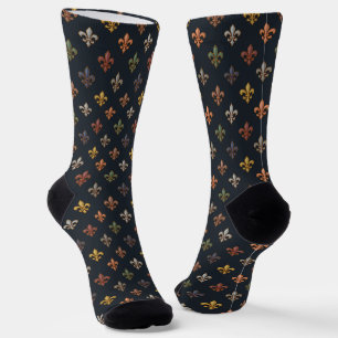 Dunkle Erde Waldlandschaft Fleur-de-lis Design Socken