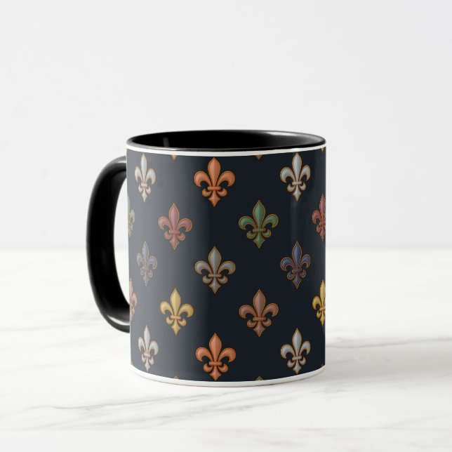 Dunkle Erde Waldlandschaft Fleur-de-lis-Design  Tasse (Vorderseite Links)