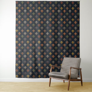 Dunkle Erde Waldlandschaft Fleur-de-lis Design Wandteppich