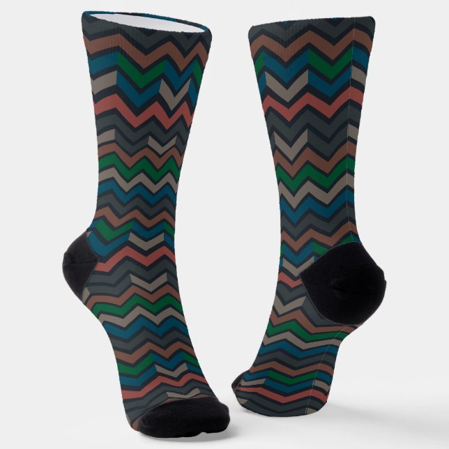 Dunkle Erde Waldlandschaft Zickzack-Chevron  Socken (Gewinkelt)