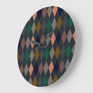 Dunkle Erden Waldlandschaft Harlequin Diamanten Große Wanduhr