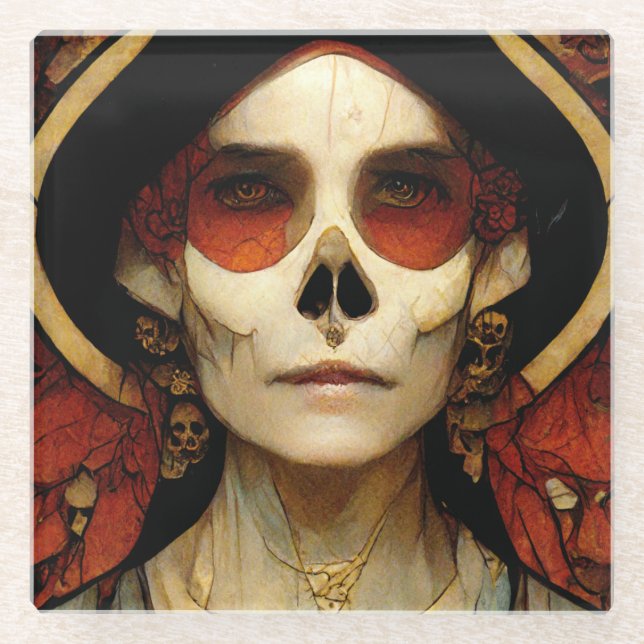 Dunkle Fantasie Gothic Skull Frau 2 Glasuntersetzer (Vorderseite)