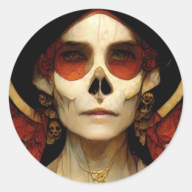 Dunkle Fantasie Gothic Skull Frau 2 Runder Aufkleber (Vorderseite)