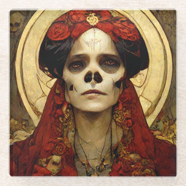 Dunkle Fantasie Gothic Skull Frau 3 Glasuntersetzer (Vorderseite)