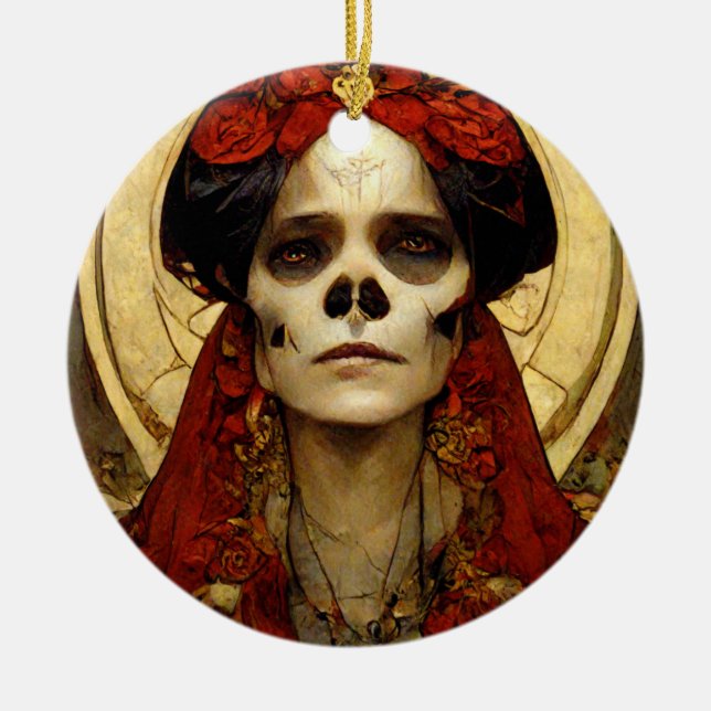 Dunkle Fantasie Gothic Skull Frau 3 Keramik Ornament (Vorne)
