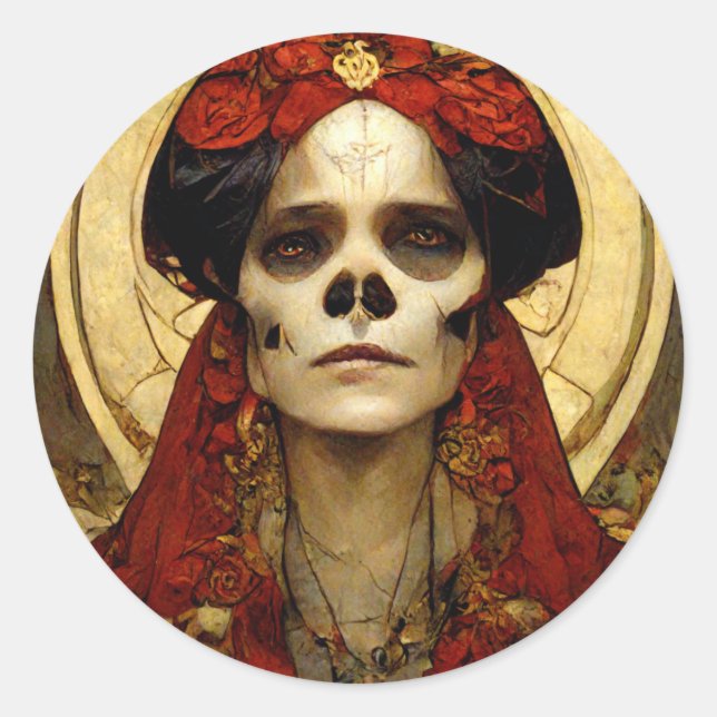 Dunkle Fantasie Gothic Skull Frau 3 Runder Aufkleber (Vorderseite)
