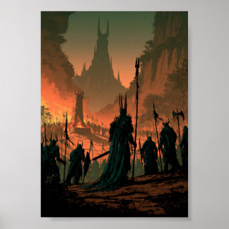 Dunkle Fantasy-Armee versammelt sich vor einer fla Poster