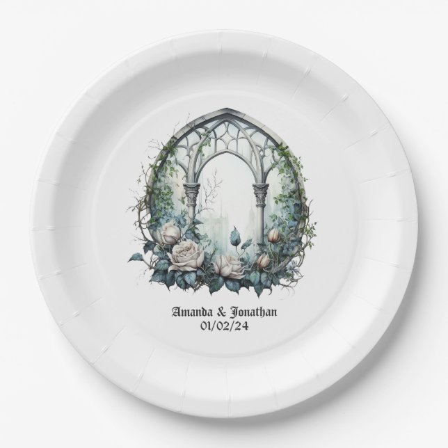 Dunkle Fantasy Castle Gotische Hochzeit Pappteller (Vorderseite)