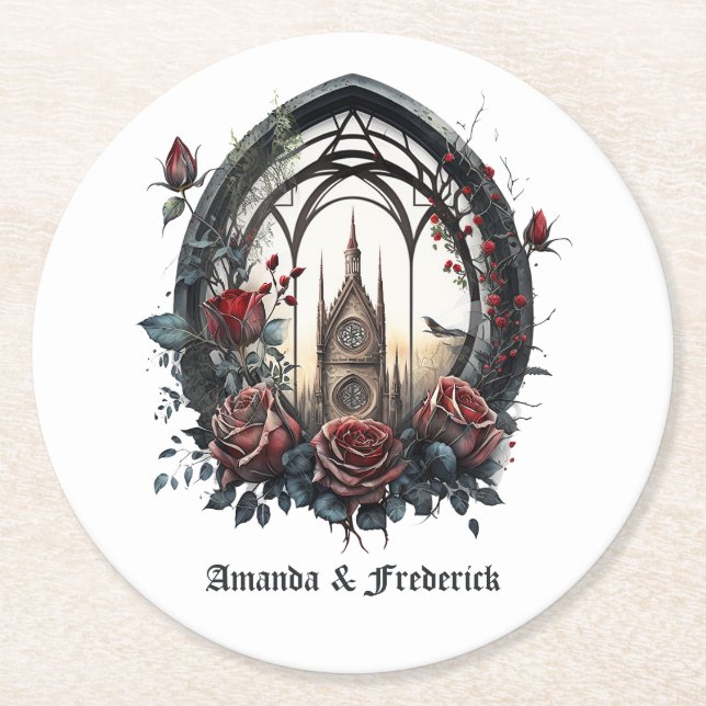 Dunkle Fantasy Castle Gotische Hochzeit Runder Pappuntersetzer (Vorderseite)