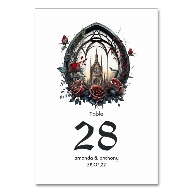 Dunkle Fantasy Castle Gotische Hochzeit Tischnummer (Vorderseite)