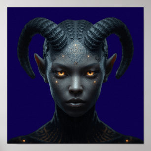 Dunkle Fantasy-Dämon Tiefling Gehörnte Charakter-K Poster