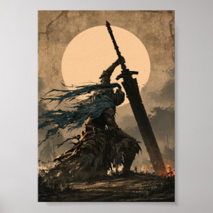 Dunkle Fantasy kniender Ritter mit Großschwert Poster