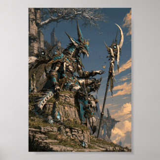 Dunkle Fantasy Mystischer Schamane-Kreatur mit Sch Poster