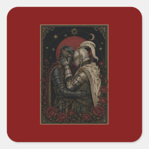 Dunkle Fantasy-Ritter-Liebhaber-Schlafzimmer-Wandd Quadratischer Aufkleber