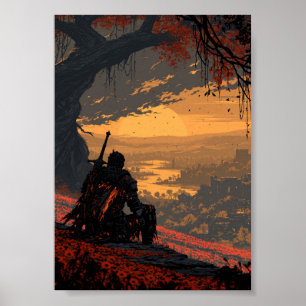 Dunkle Fantasy: Ruhender Ritter mit Blick auf den Poster