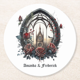 Dunkle Fantasy-Schlossfenster-Gotische Hochzeit Runder Pappuntersetzer