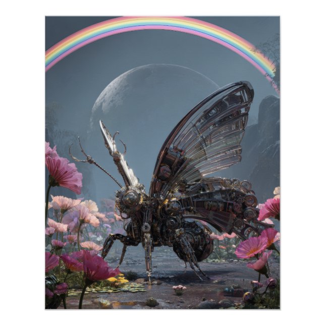 Dunkle Fantasy Schmetterling Regenbogen Florale Ku Poster (Vorderseite)