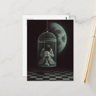 Dunkle Fantasy Surrealer Vogelkäfig und Mond Postkarte