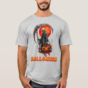 Dunkle Figur mit Kapuze und Sense T-Shirt