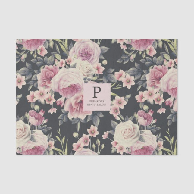 Dunkle Floral auf schwarz | Logo-Tissue-Papier Seidenpapier (Vorderseite)