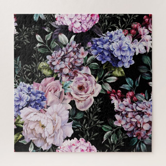 Dunkle Floral Wasserfarbe Nahtloses Design (Vertikal)