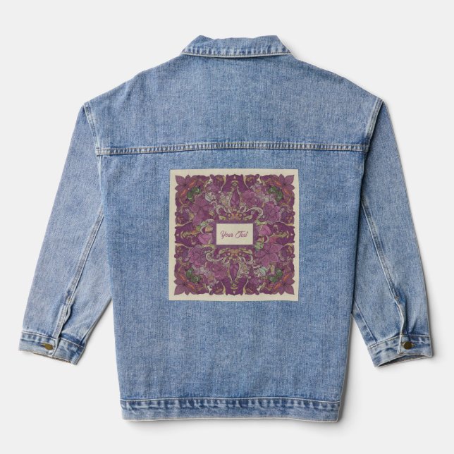 Dunkle Florale Boho Custom Denimjacke Jeansjacke (Rückseite)