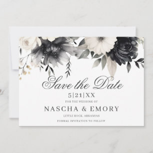 Dunkle Florale Boho Schwarze Creme Hochzeit Save The Date