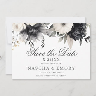Dunkle Florale Boho Schwarze Creme Hochzeit Save The Date