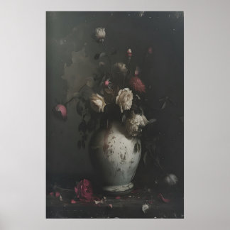 Dunkle Florale Druckbare Wandkunst, Blumenöl Poster