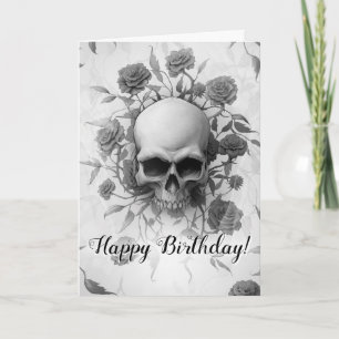 Dunkle Florale Gothic-Rosen-Totenkopf-Geburtstag Karte