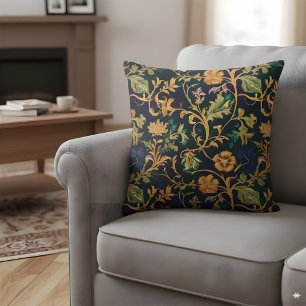 Dunkle florale Keuchkissen Navy Gold Botanisch Kissen