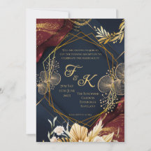 Dunkle Florale Monogramm-Abend-Einladung | Marineb
