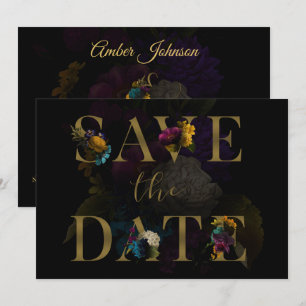 Dunkle florale Moody Mongram Wedding Save the Date Einladung