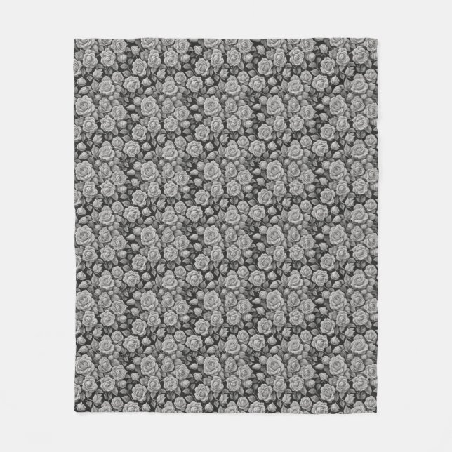 Dunkle Florale Schwarze Graue Rosen Ästhetik Fleecedecke (Vorderseite)