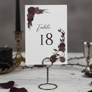 Dunkle florale Totenkopf-Gotische-Hochzeit-Tischnu Tischnummer