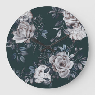 Dunkle florale Wasserfarbe, nahtloses Muster Große Wanduhr