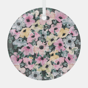 Dunkle florale Wasserfarbe: schöner Druck. Ornament Aus Glas