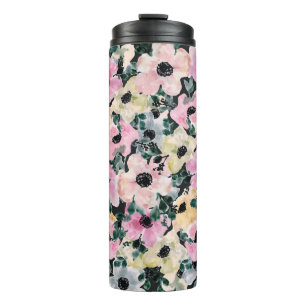 Dunkle florale Wasserfarbe: schöner Druck. Thermosbecher
