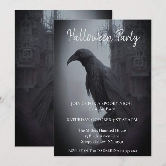 Dunkle Flügel bringen ein Halloween-Party ein Einladung (Vorne/Hinten)