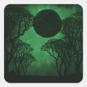 Dunkle Forest Eclipse Square Sticker, grün Quadratischer Aufkleber