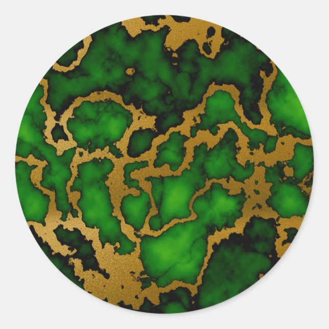 Dunkle Forest Green und Gold Marmor Textur Design Runder Aufkleber (Vorderseite)