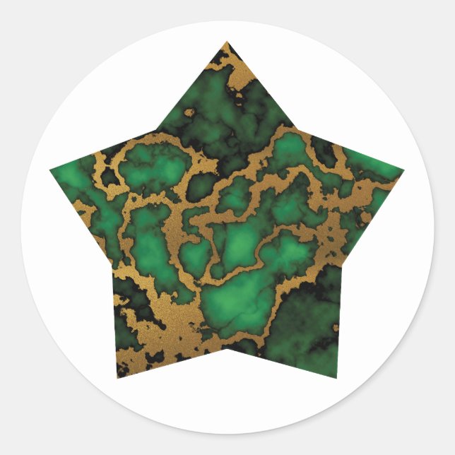 Dunkle Forest Green und Gold Marmor Texture Star Runder Aufkleber (Vorderseite)