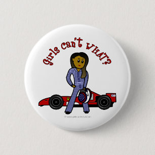 Dunkle Frau Rennfahrer Button