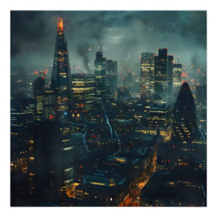 Dunkle Futuristische Stormy City Fotodruck