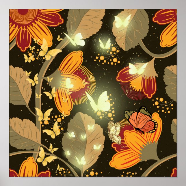 Dunkle Garden-Blume und Lighten Butterfliegen Poster (Vorne)