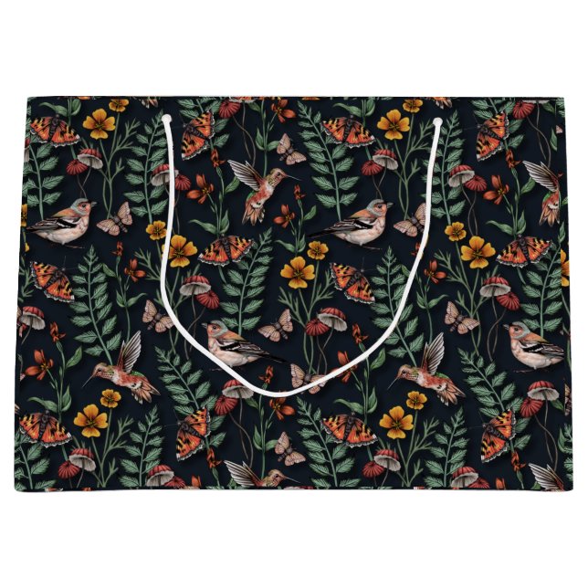 Dunkle Gartenvögel und Schmetterlinge Große Geschenktüte (Vorderseite)