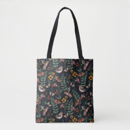 Dunkle Gartenvögel und Schmetterlinge Tasche
