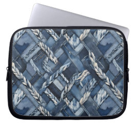 Dunkle gestörte Denim Patchwork und Braids Laptopschutzhülle