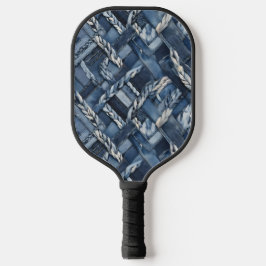 Dunkle gestörte Denim Patchwork und Braids Pickleball Schläger